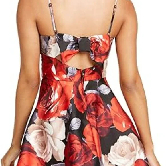 NWT 13 Trixxi Juniors Fit -Flare Red Black white Dress Floral Print - Picture 2 of 14